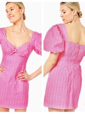 Lilly Pulitzer Pink Gingham Puff-Sleeve Mini Dress